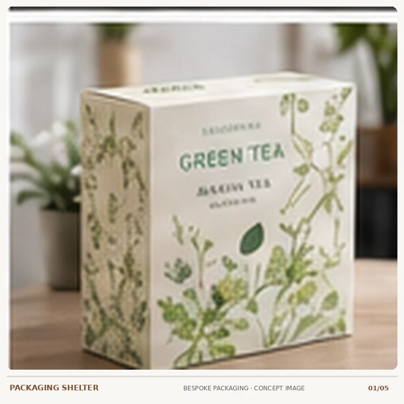 Photographic-style bespoke packaging mock-up for CBD Tea Boxes