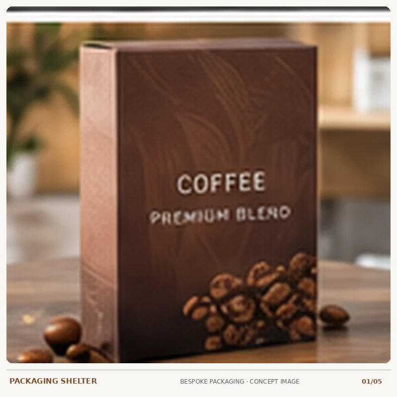 Photographic-style bespoke packaging mock-up for Coffee Boxes
