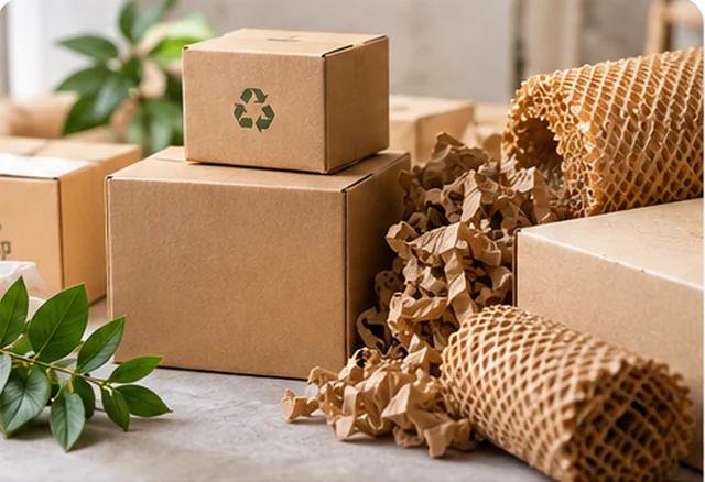 Kraft and corrugated boxes, protective paper and packaging samples